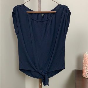 3/$10 !!! Ann Taylor Navy Blue Tie-Front Shirt